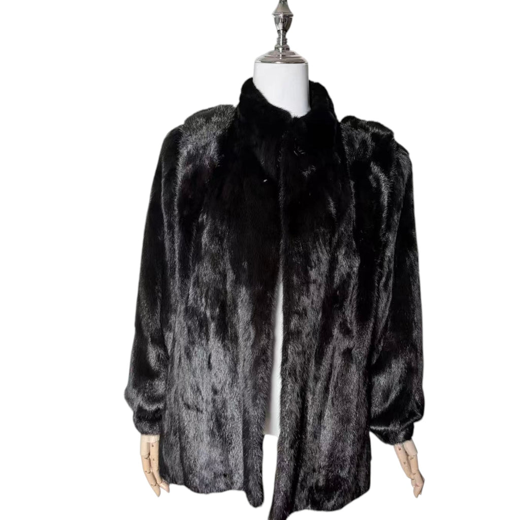 SAGA MINK REAL FUR COAT JACKET SHORT BLACK SIZE M FROM JAPAN