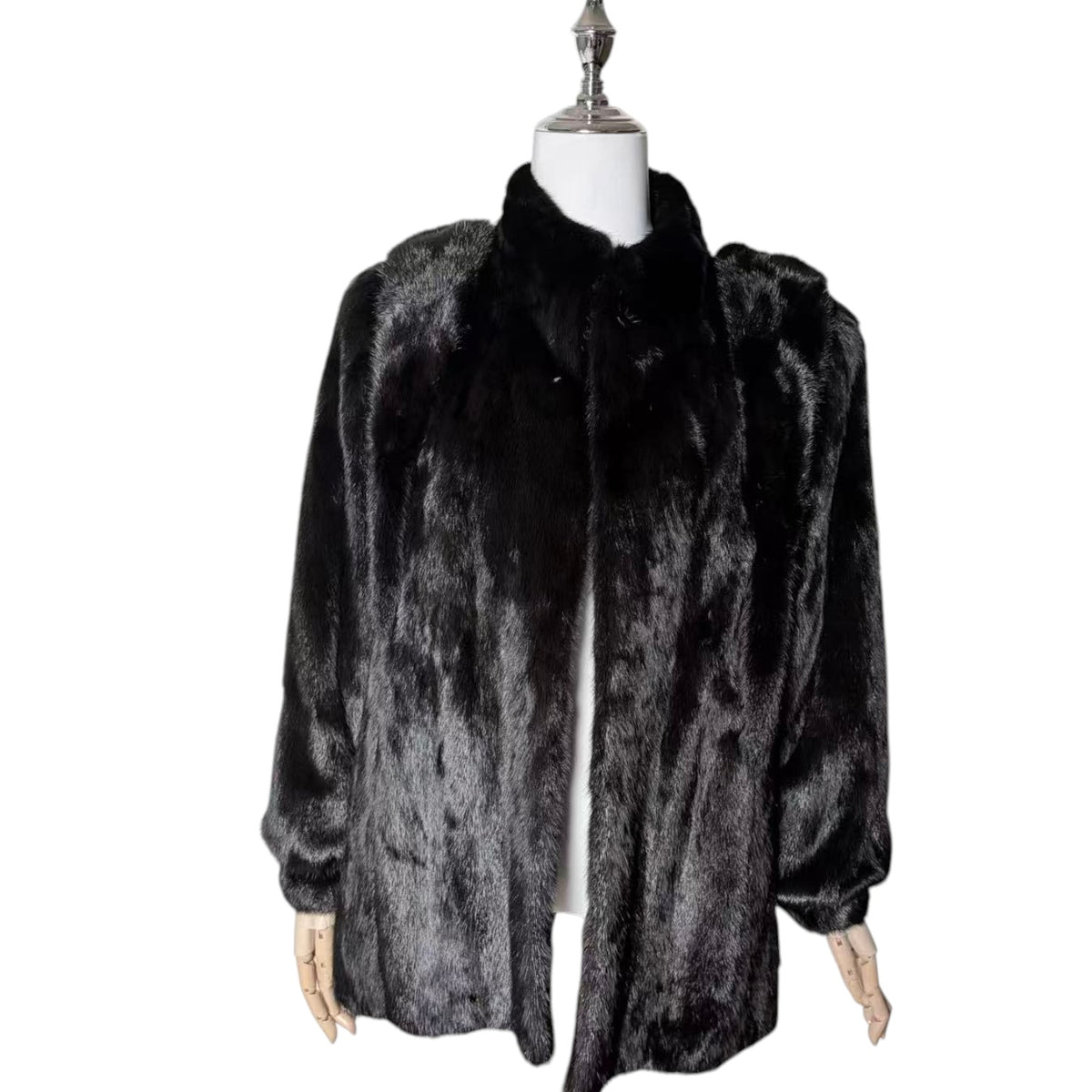 SAGA MINK REAL FUR COAT JACKET SHORT BLACK SIZE M FROM JAPAN