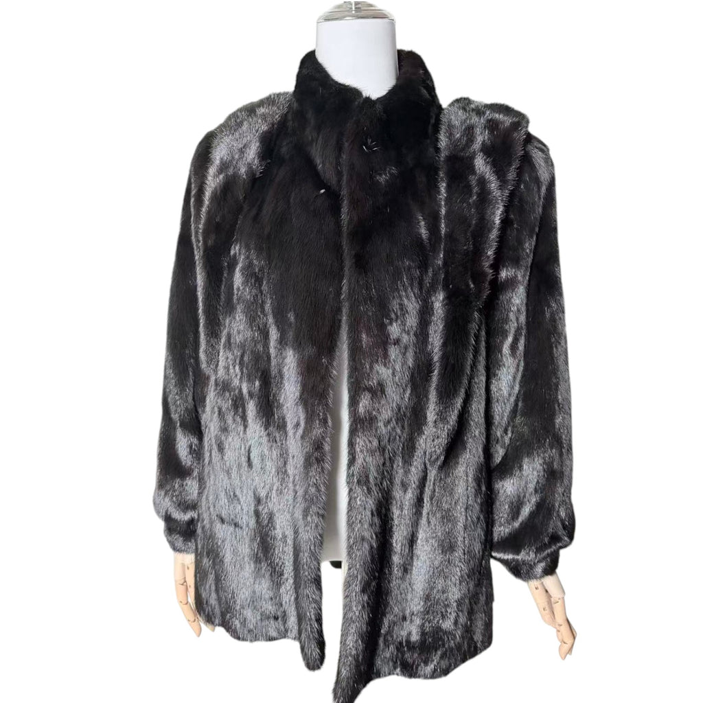 SAGA MINK REAL FUR COAT JACKET SHORT BLACK SIZE M FROM JAPAN