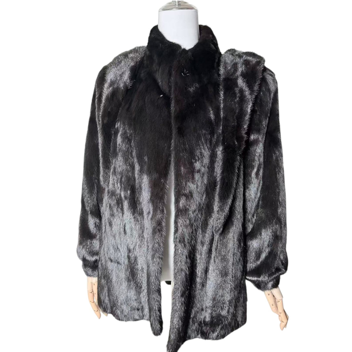 SAGA MINK REAL FUR COAT JACKET SHORT BLACK SIZE M FROM JAPAN