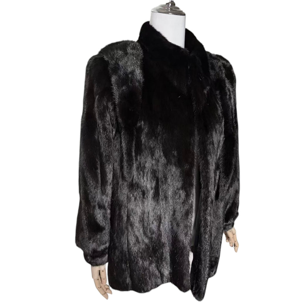 SAGA MINK REAL FUR COAT JACKET SHORT BLACK SIZE M FROM JAPAN