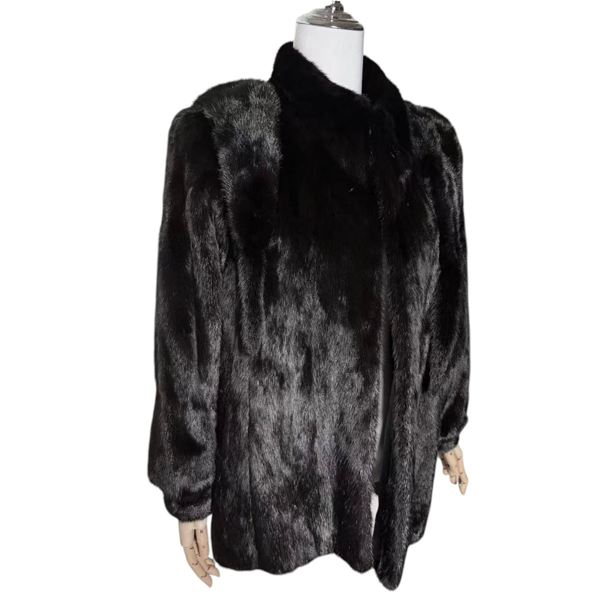 SAGA MINK REAL FUR COAT JACKET SHORT BLACK SIZE M FROM JAPAN