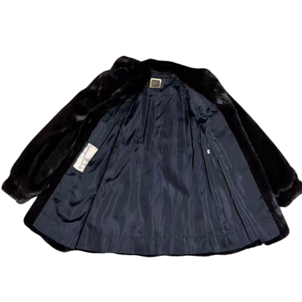 SAGA MINK REAL FUR COAT JACKET SHORT BLACK SIZE M FROM JAPAN