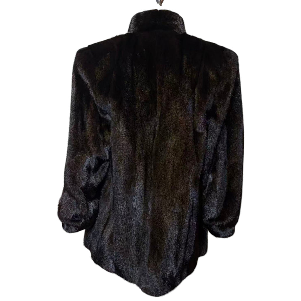 SAGA MINK SUPERB QUALITY REAL MINK FUR COAT JACKET MID-LENGTH BLACK M