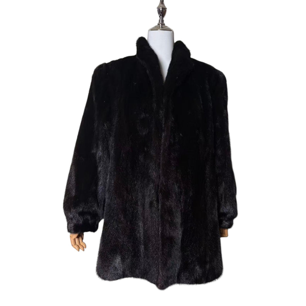 SAGA MINK SUPERB QUALITY REAL MINK FUR COAT JACKET MID-LENGTH BLACK M
