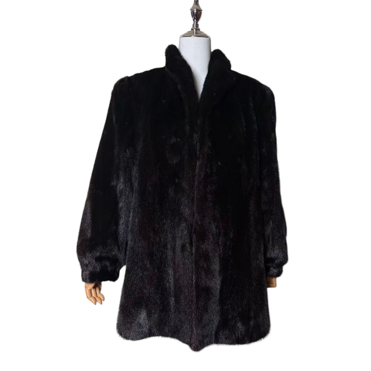 SAGA MINK SUPERB QUALITY REAL MINK FUR COAT JACKET MID-LENGTH BLACK M