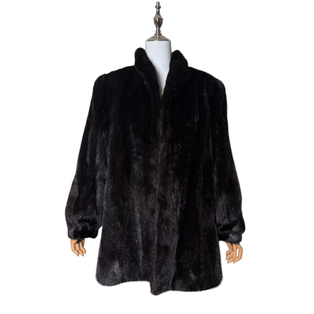 SAGA MINK SUPERB QUALITY REAL MINK FUR COAT JACKET MID-LENGTH BLACK M