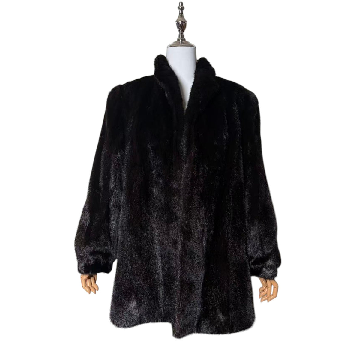 SAGA MINK SUPERB QUALITY REAL MINK FUR COAT JACKET MID-LENGTH BLACK M