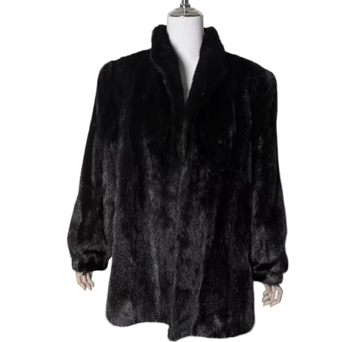 SAGA MINK SUPERB QUALITY REAL MINK FUR COAT JACKET MID-LENGTH BLACK M