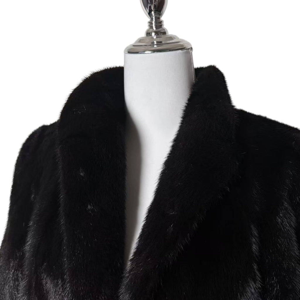SAGA MINK SUPERB QUALITY REAL MINK FUR COAT JACKET MID-LENGTH BLACK M
