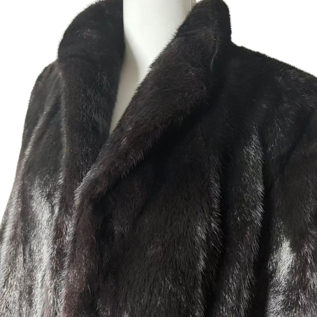 SAGA MINK SUPERB QUALITY REAL MINK FUR COAT JACKET MID-LENGTH BLACK M