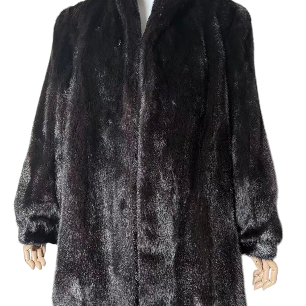 SAGA MINK SUPERB QUALITY REAL MINK FUR COAT JACKET MID-LENGTH BLACK M