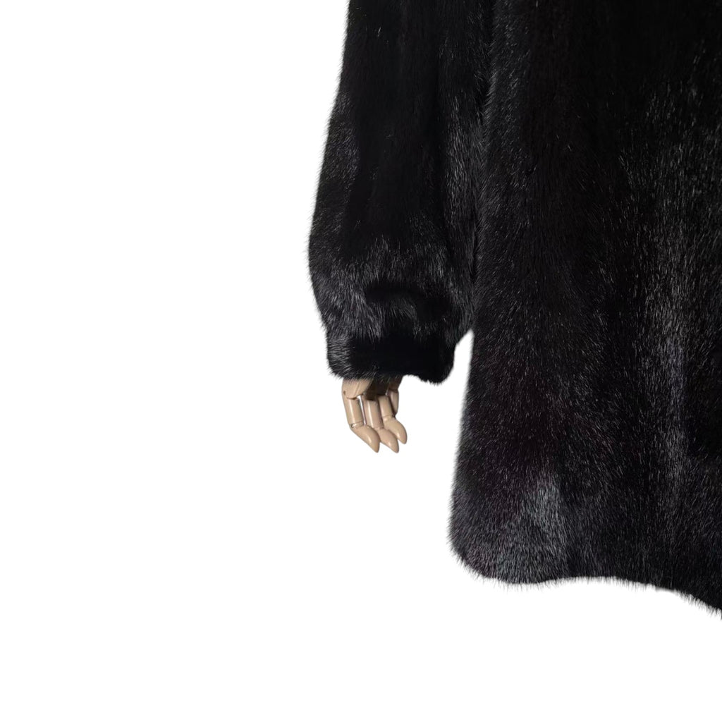 SAGA MINK SUPERB QUALITY REAL MINK FUR COAT JACKET MID-LENGTH BLACK M