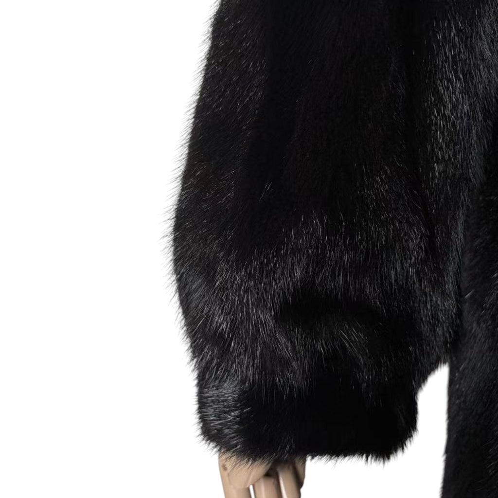 SAGA MINK SUPERB QUALITY REAL MINK FUR COAT JACKET MID-LENGTH BLACK M