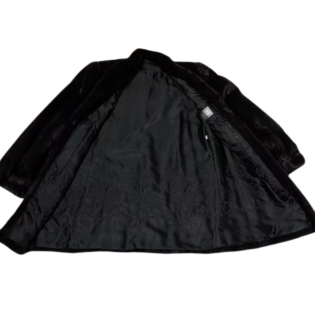 SAGA MINK SUPERB QUALITY REAL MINK FUR COAT JACKET MID-LENGTH BLACK M