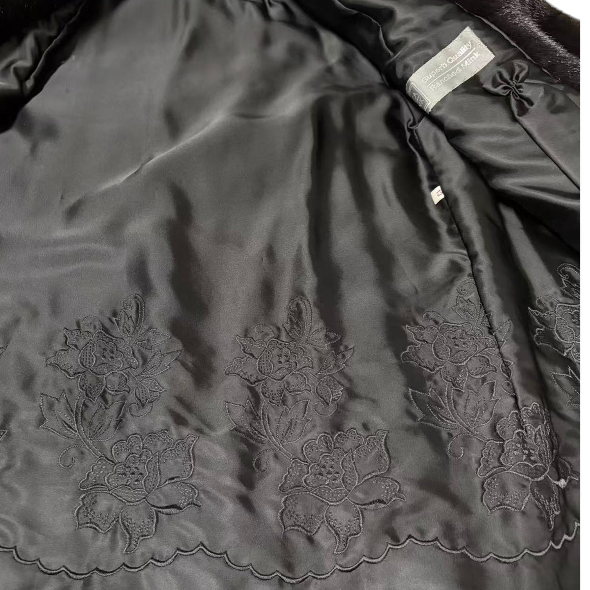 SAGA MINK SUPERB QUALITY REAL MINK FUR COAT JACKET MID-LENGTH BLACK M