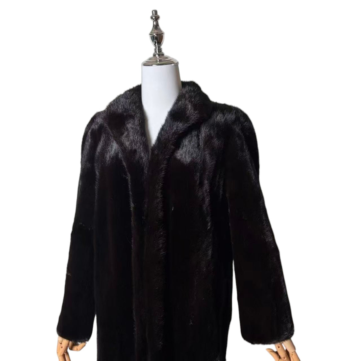 SAGA MINK REAL FUR COAT MID-LENGTH BLACK SHAWL COLLAR SIZE L JAPAN