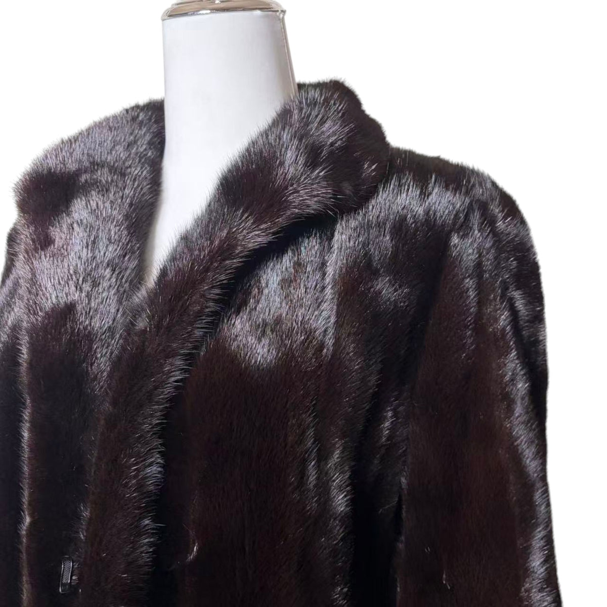 SAGA MINK REAL FUR COAT MID-LENGTH BLACK SHAWL COLLAR SIZE L JAPAN