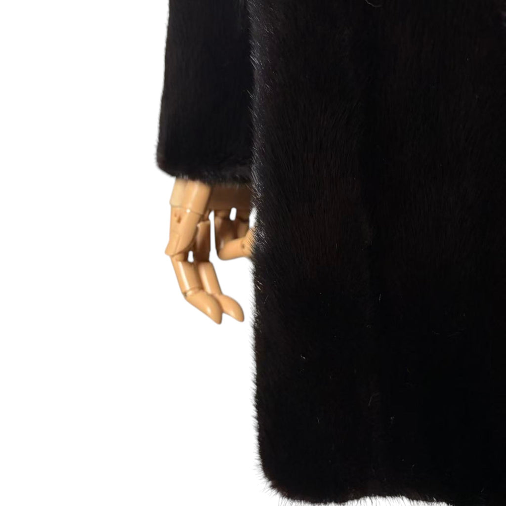 SAGA MINK REAL FUR COAT MID-LENGTH BLACK SHAWL COLLAR SIZE L JAPAN