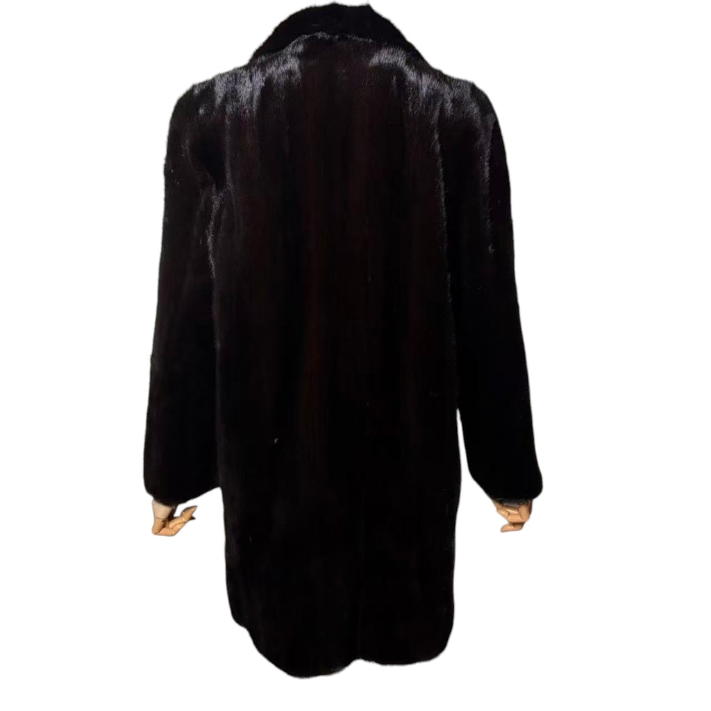 SAGA MINK REAL FUR COAT MID-LENGTH BLACK SHAWL COLLAR SIZE L JAPAN