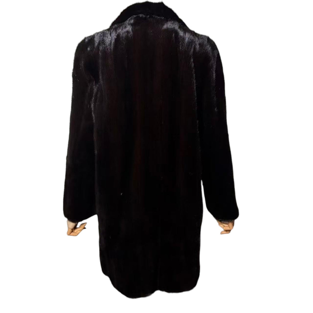 SAGA MINK REAL FUR COAT MID-LENGTH BLACK SHAWL COLLAR SIZE L JAPAN