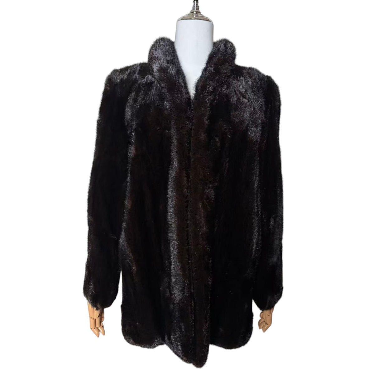 REAL MINK FUR COAT MID-LENGTH SHAWL COLLAR JACKET BLACK SIZE M JAPAN