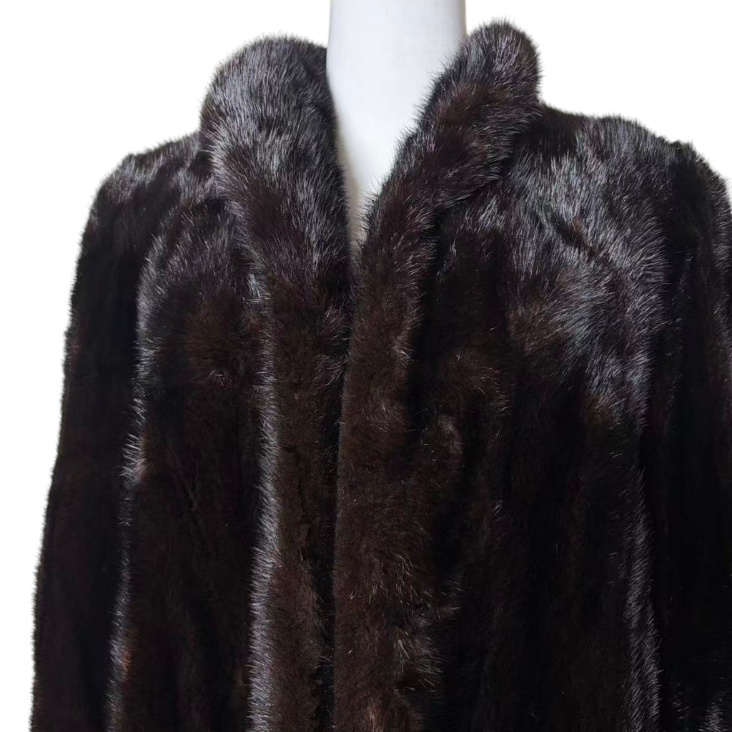 REAL MINK FUR COAT MID-LENGTH SHAWL COLLAR JACKET BLACK SIZE M JAPAN