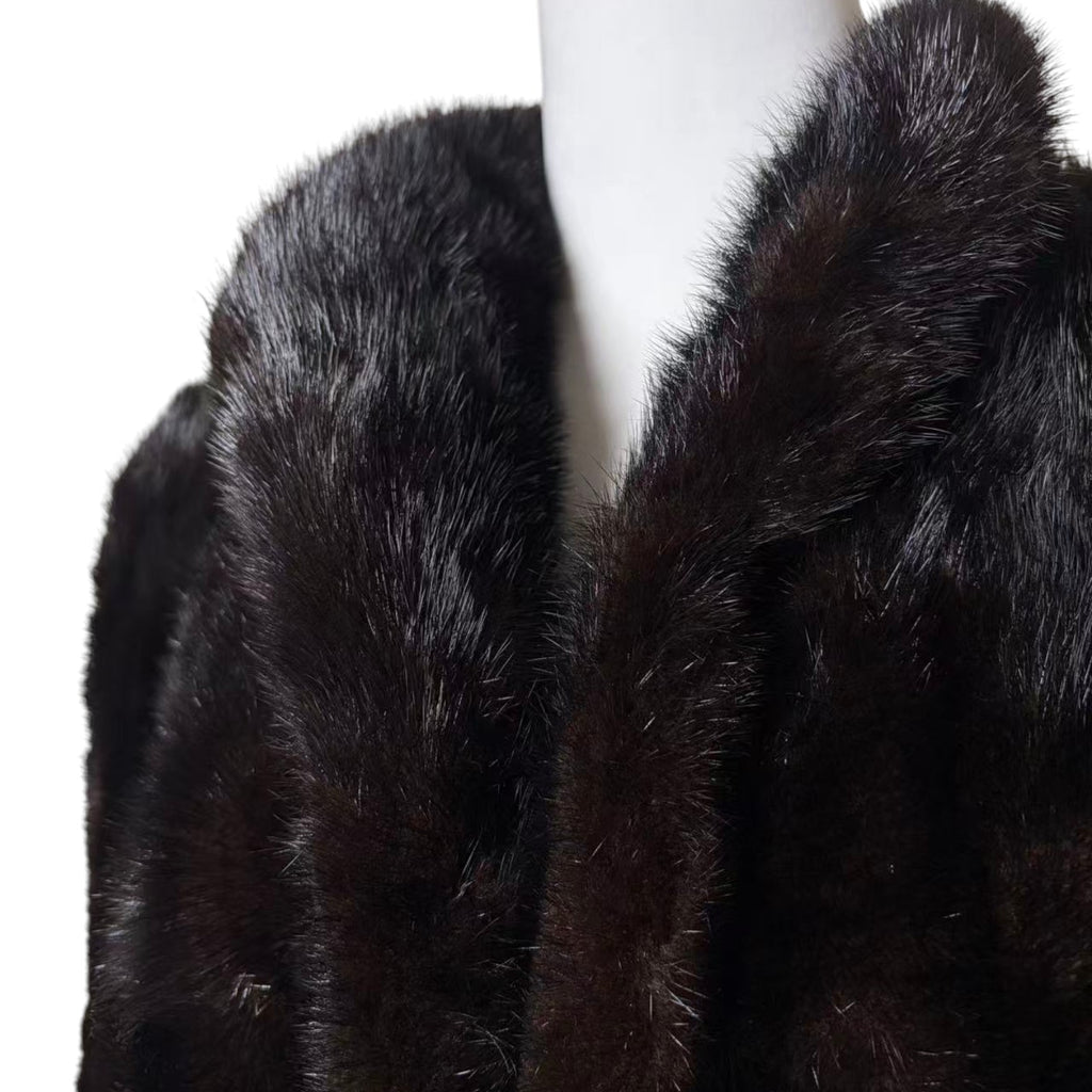 REAL MINK FUR COAT MID-LENGTH SHAWL COLLAR JACKET BLACK SIZE M JAPAN