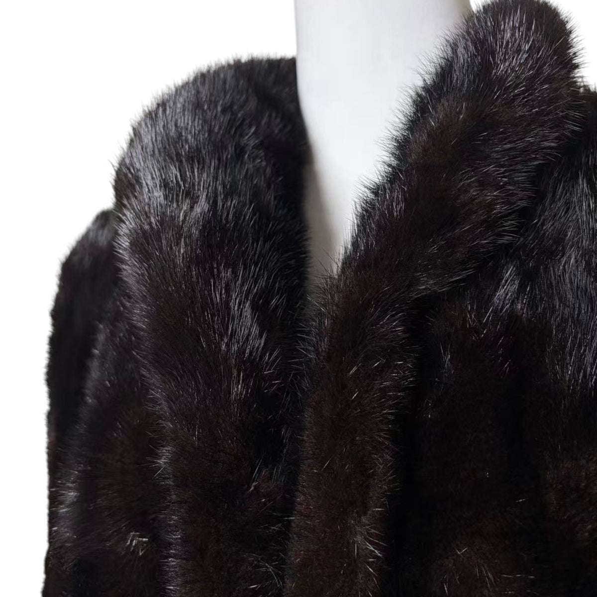 REAL MINK FUR COAT MID-LENGTH SHAWL COLLAR JACKET BLACK SIZE M JAPAN