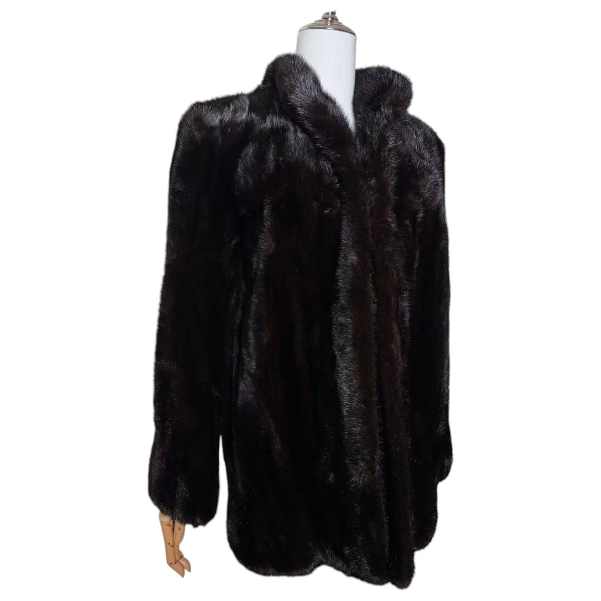 REAL MINK FUR COAT MID-LENGTH SHAWL COLLAR JACKET BLACK SIZE M JAPAN