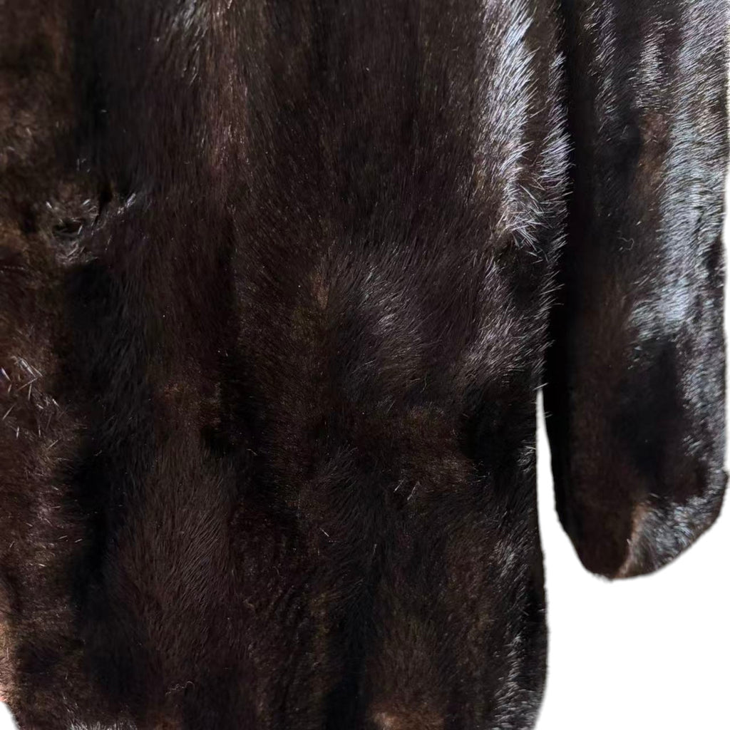 REAL MINK FUR COAT MID-LENGTH SHAWL COLLAR JACKET BLACK SIZE M JAPAN