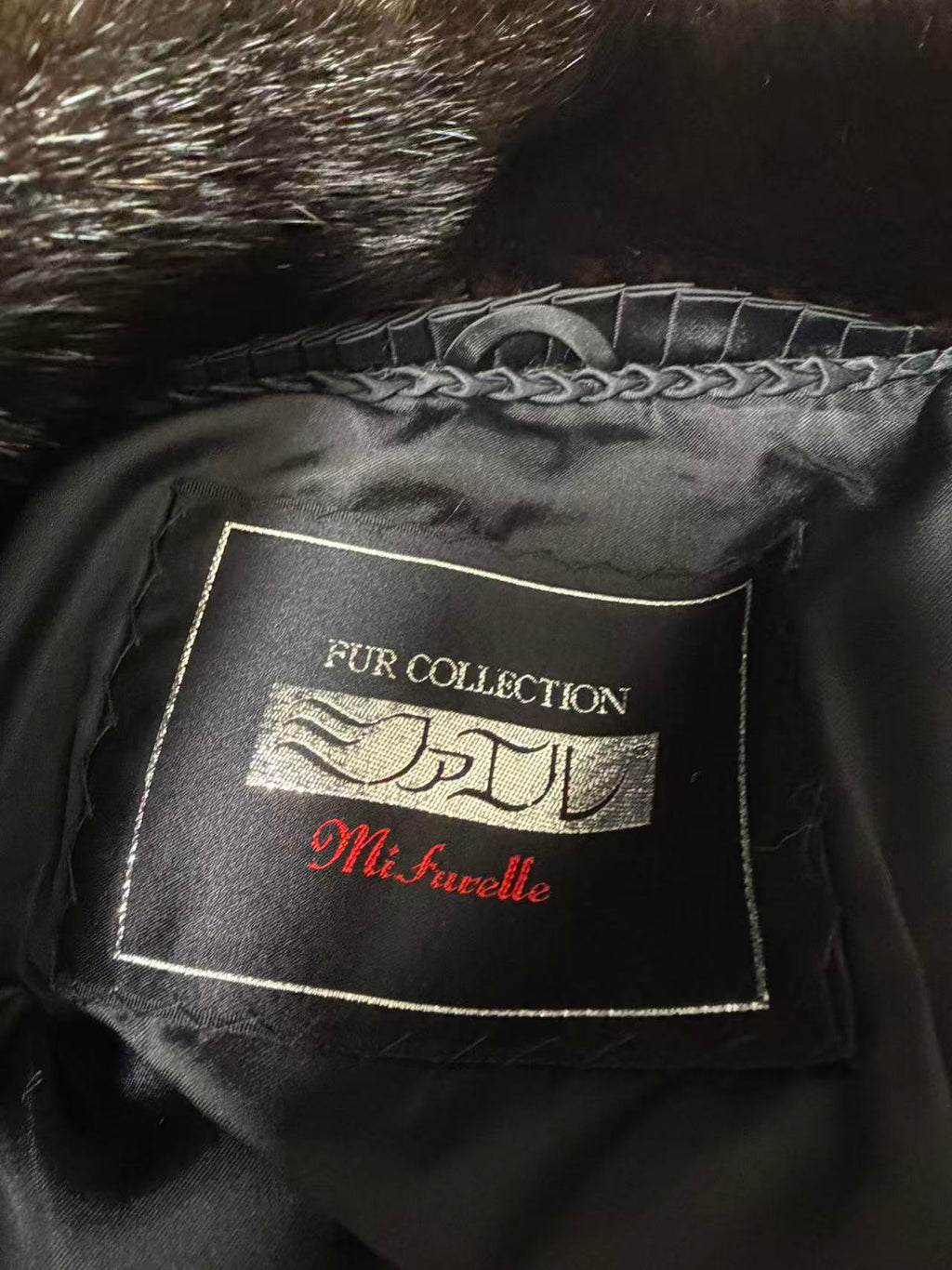 REAL MINK FUR COAT MID-LENGTH SHAWL COLLAR JACKET BLACK SIZE M JAPAN
