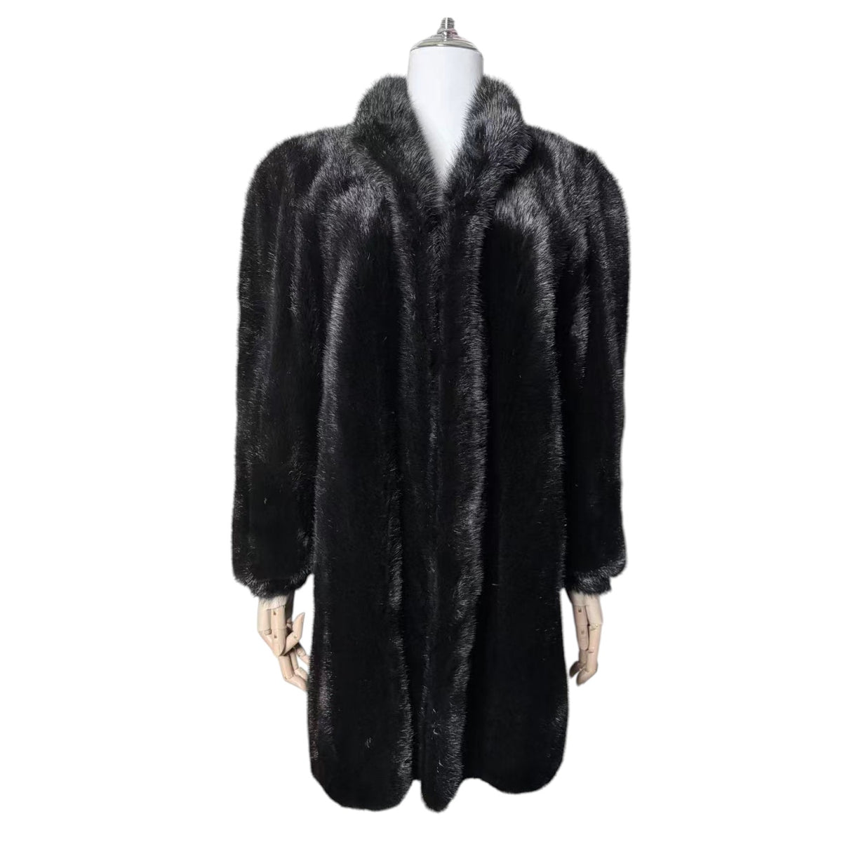 REAL MINK FUR COAT MID-LENGTH JACKET BLACK SIZE M ELEGANT WARM FROM JAPAN