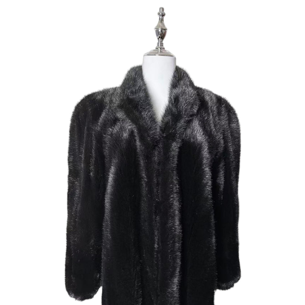 REAL MINK FUR COAT MID-LENGTH JACKET BLACK SIZE M ELEGANT WARM FROM JAPAN