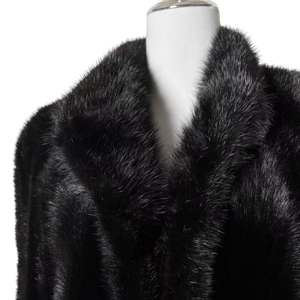 REAL MINK FUR COAT MID-LENGTH JACKET BLACK SIZE M ELEGANT WARM FROM JAPAN