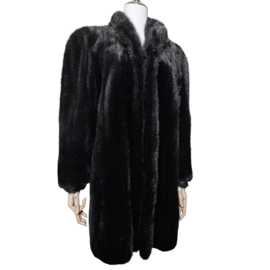 REAL MINK FUR COAT MID-LENGTH JACKET BLACK SIZE M ELEGANT WARM FROM JAPAN
