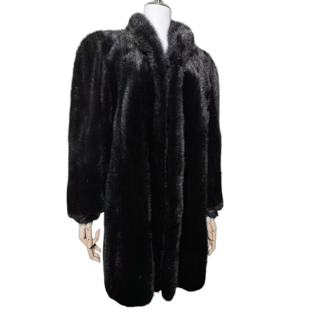 REAL MINK FUR COAT MID-LENGTH JACKET BLACK SIZE M ELEGANT WARM FROM JAPAN