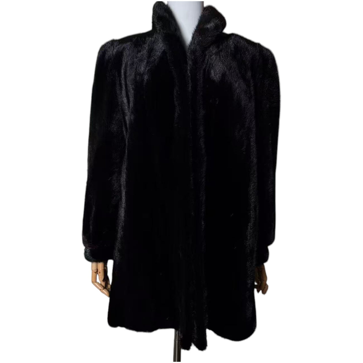 SAGA MINK REAL FUR COAT JACKET SHAWL COLLAR MID-LENGTH BLACK SIZE M JAPAN