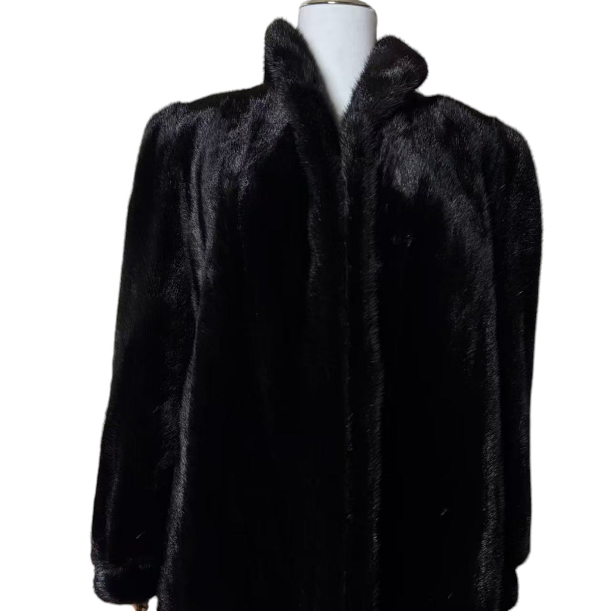 SAGA MINK REAL FUR COAT JACKET SHAWL COLLAR MID-LENGTH BLACK SIZE M JAPAN