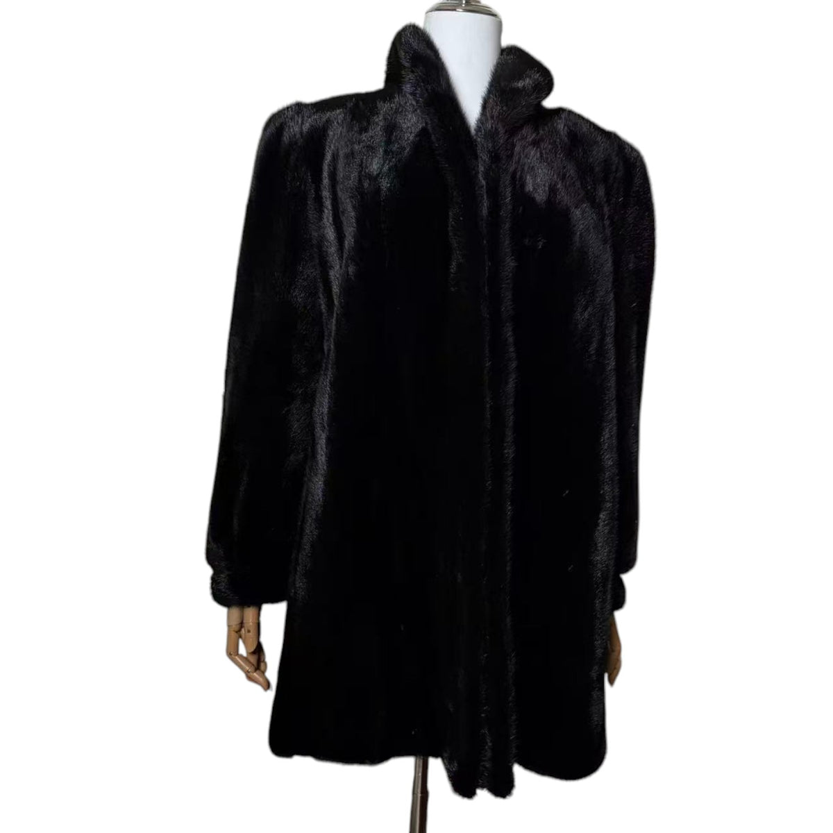 SAGA MINK REAL FUR COAT JACKET SHAWL COLLAR MID-LENGTH BLACK SIZE M JAPAN