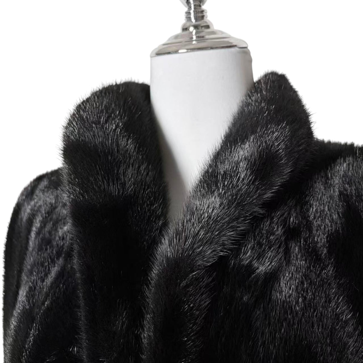 SAGA MINK REAL FUR COAT JACKET SHAWL COLLAR MID-LENGTH BLACK SIZE M JAPAN