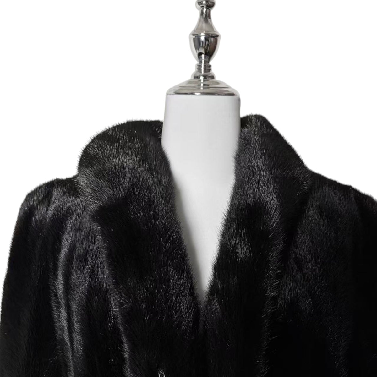 SAGA MINK REAL FUR COAT JACKET SHAWL COLLAR MID-LENGTH BLACK SIZE M JAPAN