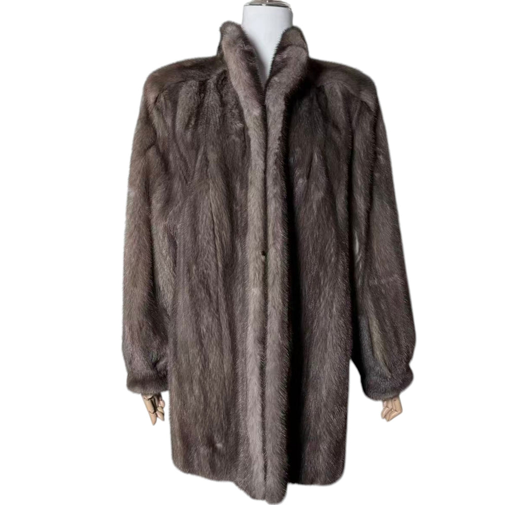 RARE BLUE IRIS MINK FUR COAT MID-LENGTH JACKET SIZE L EMBROIDERY JAPAN
