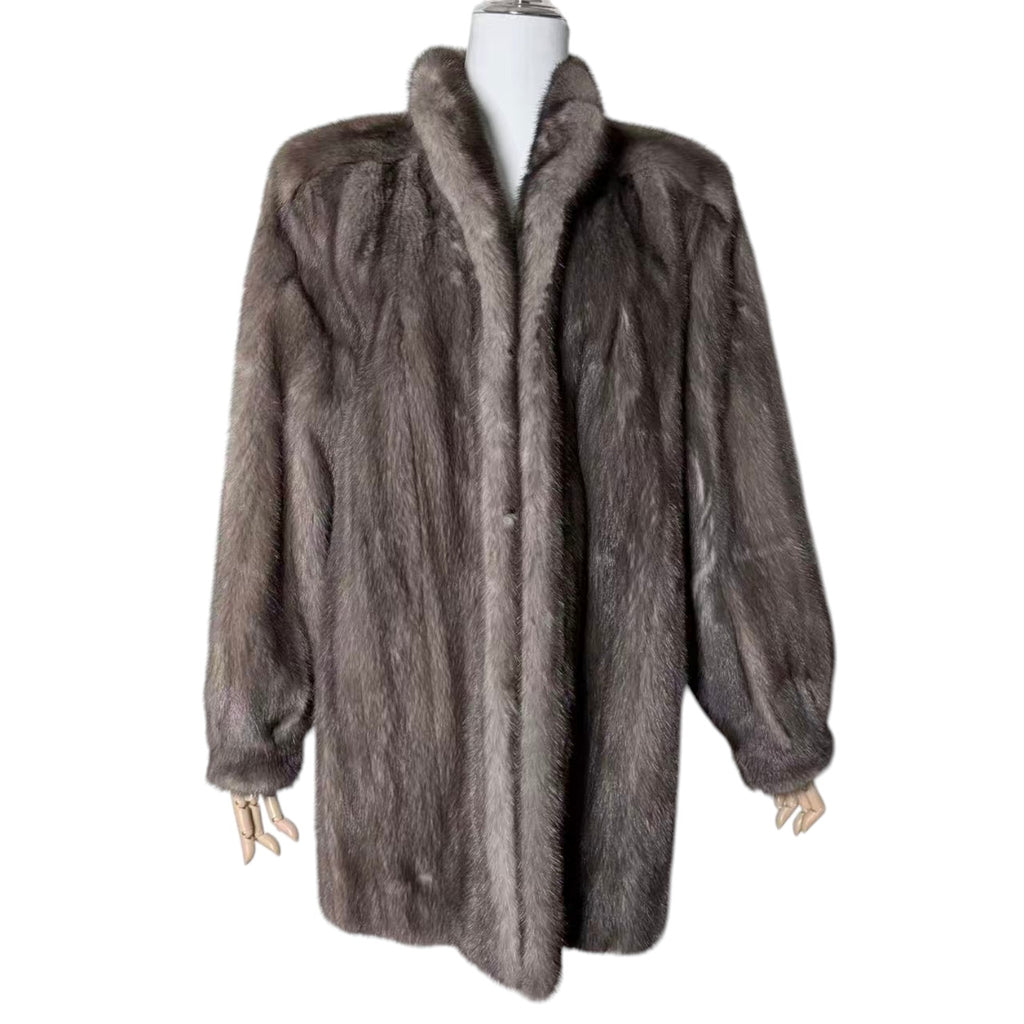 RARE BLUE IRIS MINK FUR COAT MID-LENGTH JACKET SIZE L EMBROIDERY JAPAN