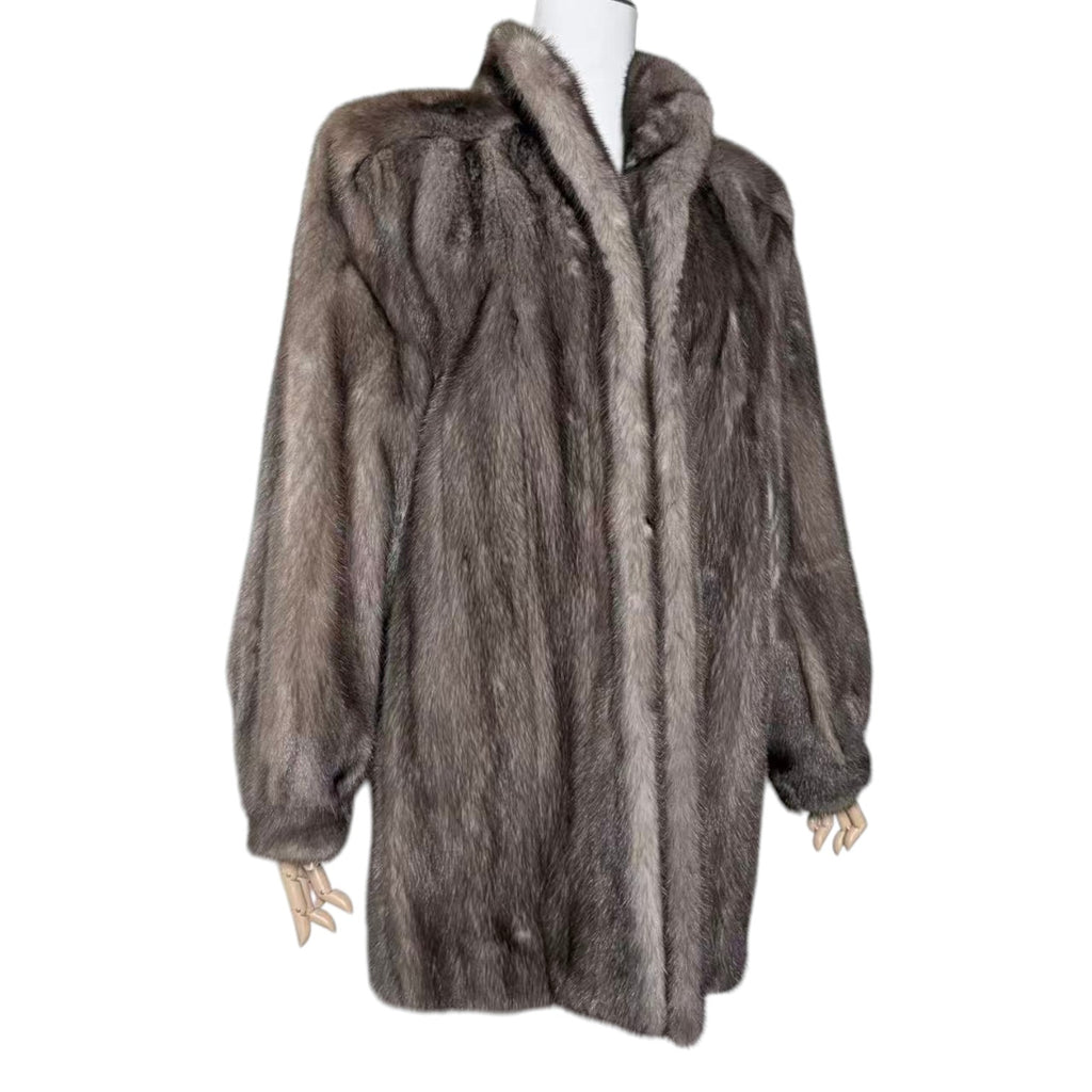 RARE BLUE IRIS MINK FUR COAT MID-LENGTH JACKET SIZE L EMBROIDERY JAPAN
