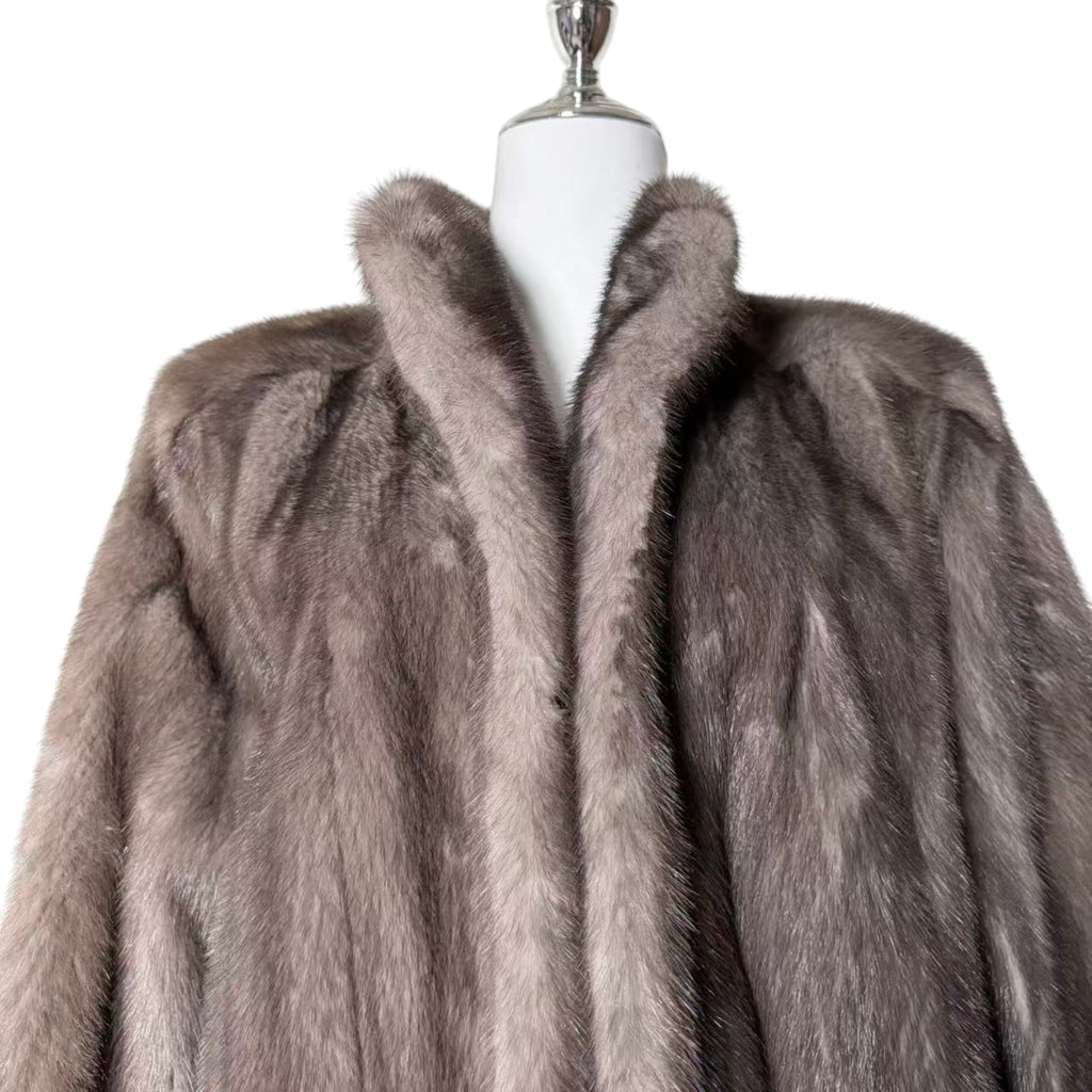 RARE BLUE IRIS MINK FUR COAT MID-LENGTH JACKET SIZE L EMBROIDERY JAPAN