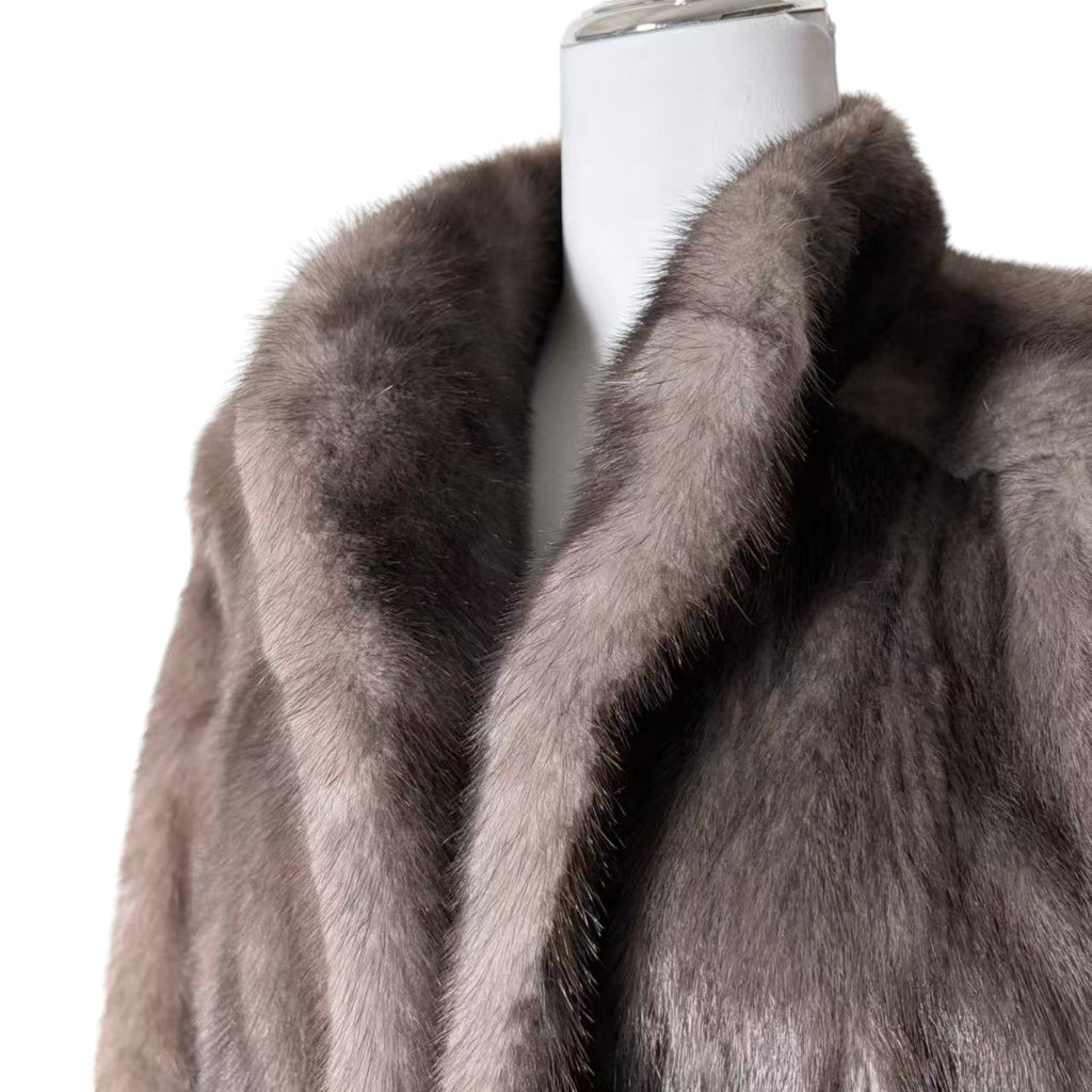 RARE BLUE IRIS MINK FUR COAT MID-LENGTH JACKET SIZE L EMBROIDERY JAPAN