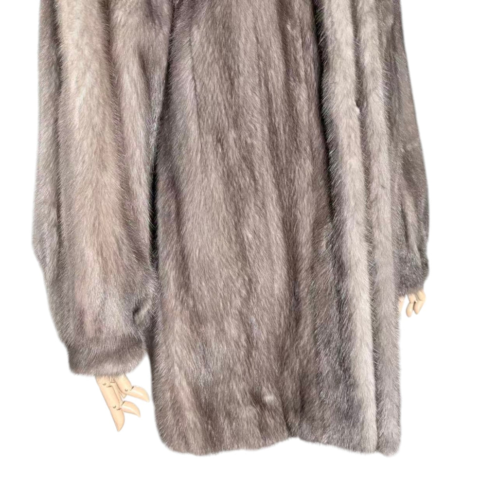RARE BLUE IRIS MINK FUR COAT MID-LENGTH JACKET SIZE L EMBROIDERY JAPAN