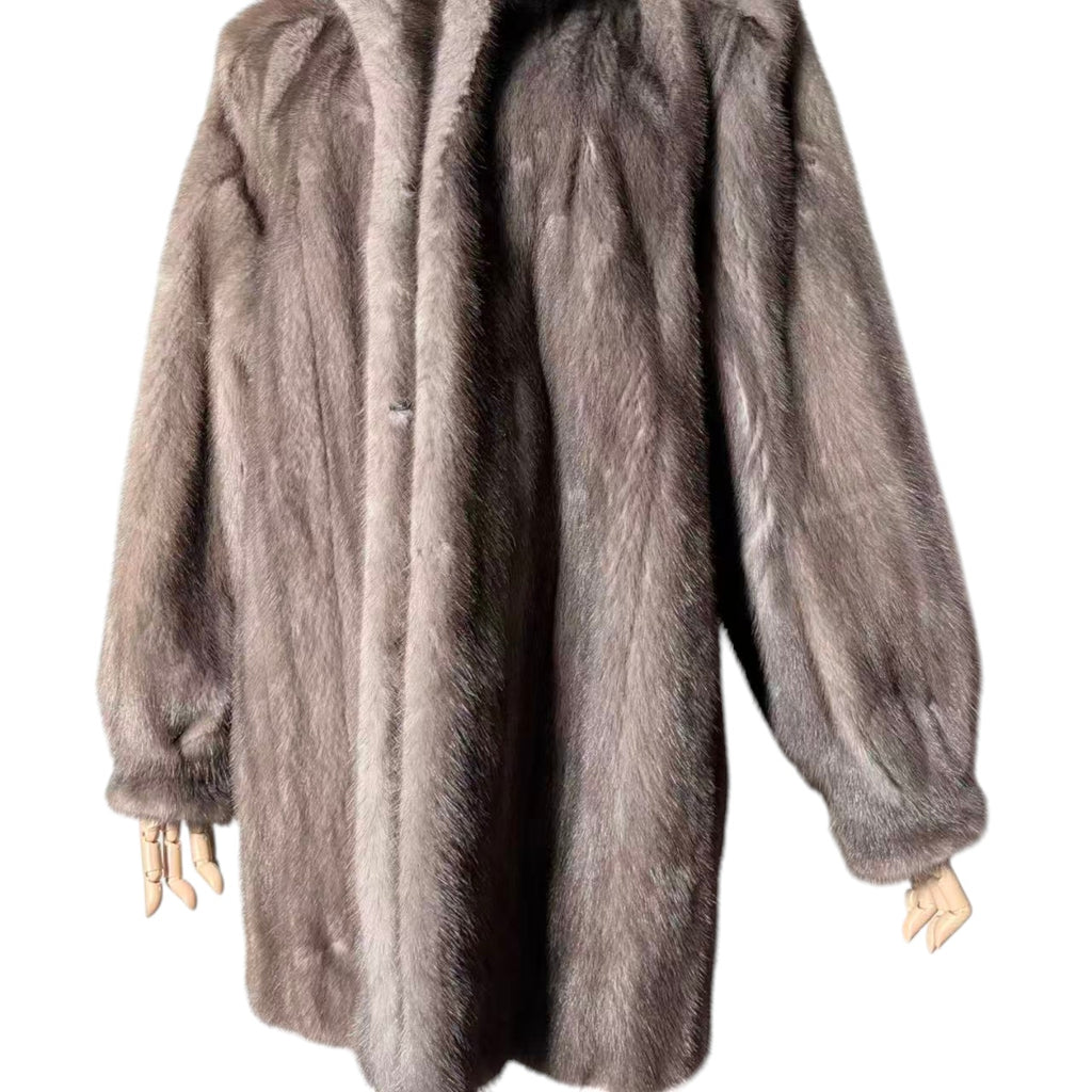 RARE BLUE IRIS MINK FUR COAT MID-LENGTH JACKET SIZE L EMBROIDERY JAPAN