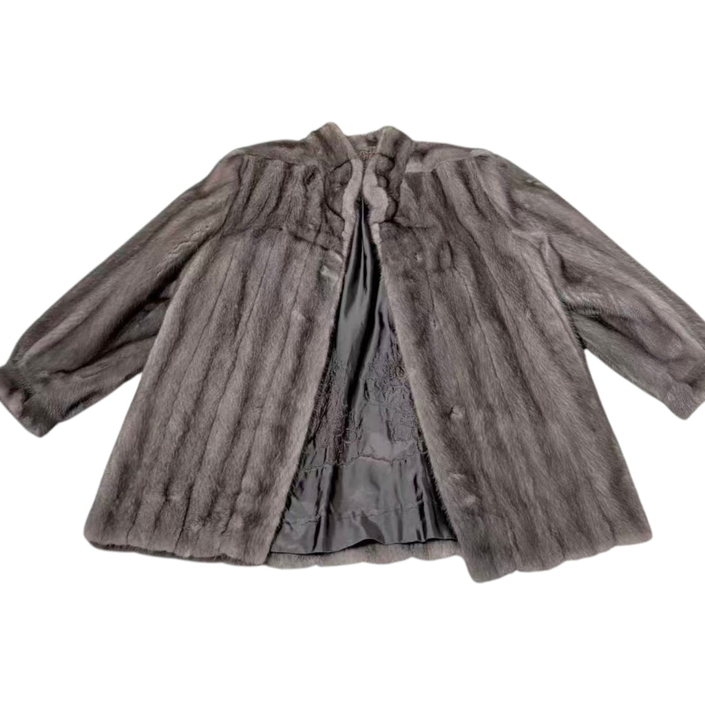 RARE BLUE IRIS MINK FUR COAT MID-LENGTH JACKET SIZE L EMBROIDERY JAPAN